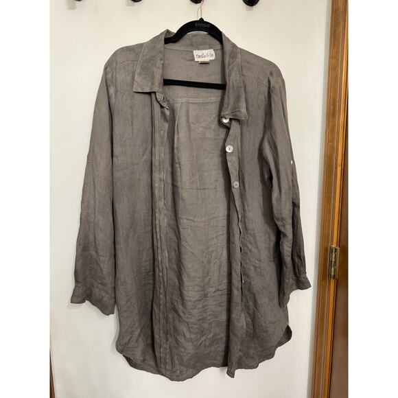 Camille And Co. Linen Tunic Green Gray Button 100% Linen medium - Picture 1 of 9